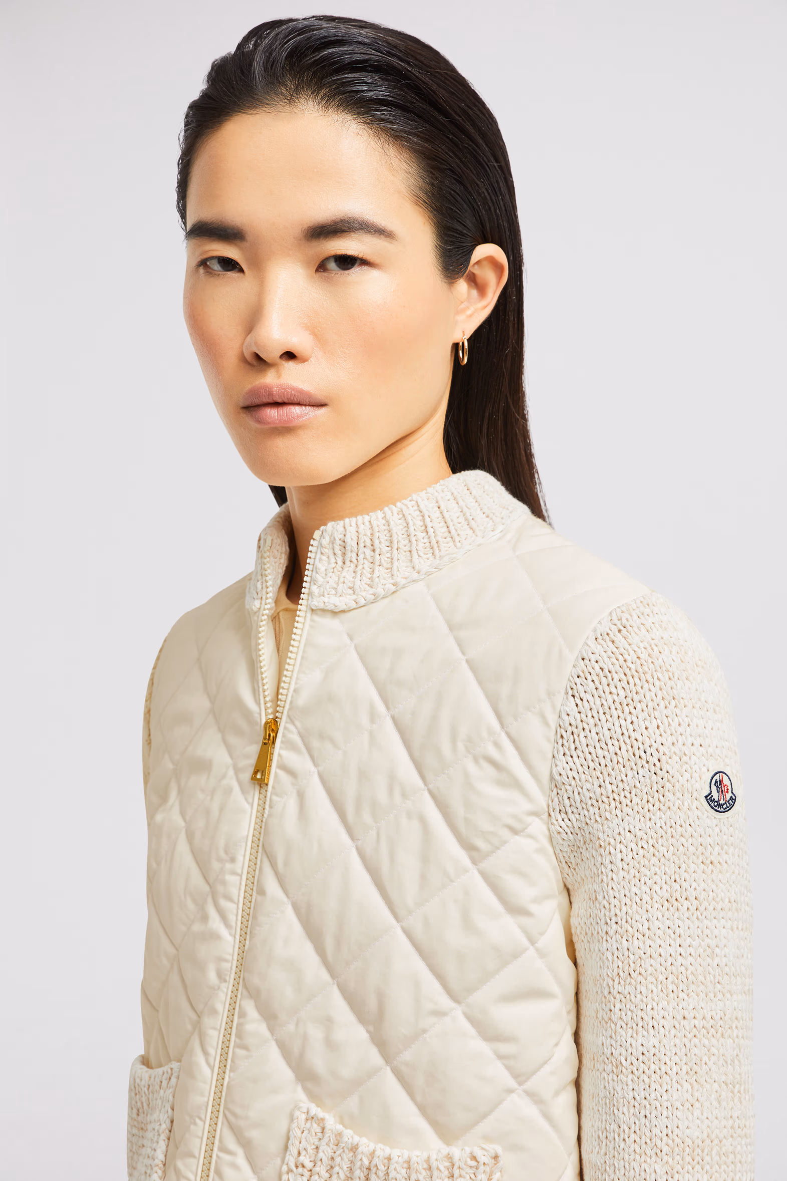 Cárdigan acolchado de algodón con cremallera Mujer Blanco Moncler 4